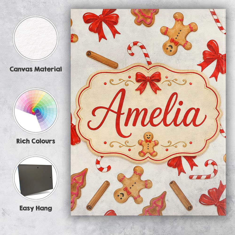 Personalised Name Gingerbread Cookies Candy Custom  Bespoke Interior Contemporary Canvas Wall Art Print Decor Picture Ready to Hang