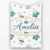 Soft Blue Christmas Tree Gift Snowflake Cute Seamless Pattern Lovely  Personalised Custom Name Super Soft Fleece Blanket Bed Sofa Throw