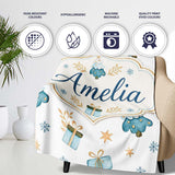 Soft Blue Christmas Tree Gift Snowflake Cute Seamless Pattern Lovely  Personalised Custom Name Super Soft Fleece Blanket Bed Sofa Throw