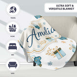 Soft Blue Christmas Tree Gift Snowflake Cute Seamless Pattern Lovely  Personalised Custom Name Super Soft Fleece Blanket Bed Sofa Throw