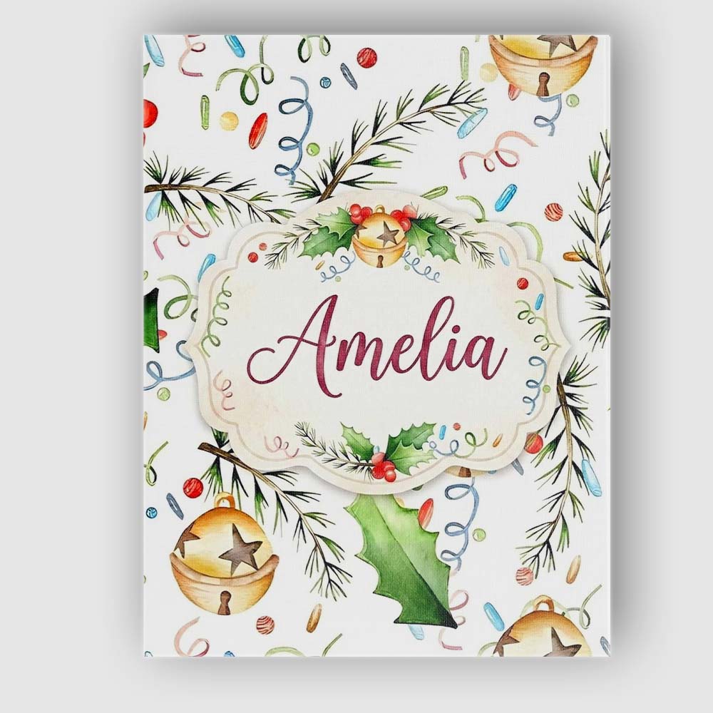 Personalised Name Festive Holly Leaves Custom  Modern Room Accent Elegant Feature Canvas Wall Art Print Decor Picture Ready to Hang
