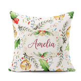 Custom Name Festive Holly Leaves Bells Confetti Seamless Pattern Square Filled Cushion Throw Pillow Sofa Bed Home Decor Zip Washable UK Made