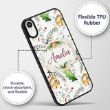 Festive Holly Leaves Bells Pine Branch Confetti Custom Name Protective Phone Case Mobile Cover Durable Everyday Smartphone Shock Resistant