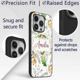 Festive Holly Leaves Bells Pine Branch Confetti Custom Name Protective Phone Case Mobile Cover Durable Everyday Smartphone Shock Resistant