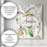 Personalised Name Festive Holly Leaves Custom  Modern Room Accent Elegant Feature Canvas Wall Art Print Decor Picture Ready to Hang