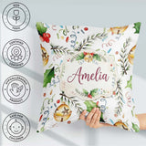 Custom Name Festive Holly Leaves Bells Confetti Seamless Pattern Square Filled Cushion Throw Pillow Sofa Bed Home Decor Zip Washable UK Made