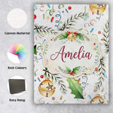 Personalised Name Festive Holly Leaves Custom  Modern Room Accent Elegant Feature Canvas Wall Art Print Decor Picture Ready to Hang