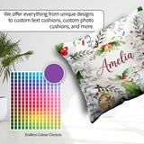 Custom Name Festive Holly Leaves Bells Confetti Seamless Pattern Square Filled Cushion Throw Pillow Sofa Bed Home Decor Zip Washable UK Made
