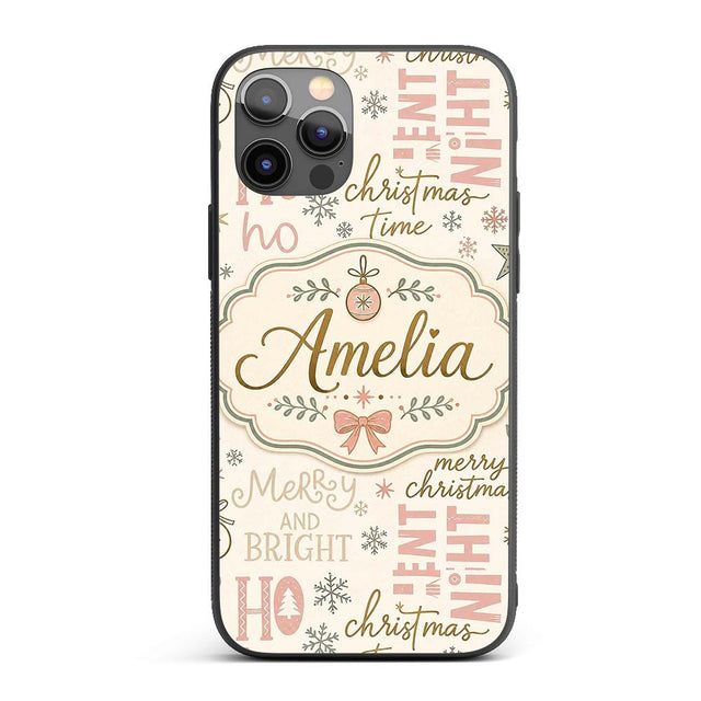 Christmas Typography Holiday Words Printed Design Custom Name Protective Phone Case Mobile Cover Durable Everyday Smartphone Shock Resistant