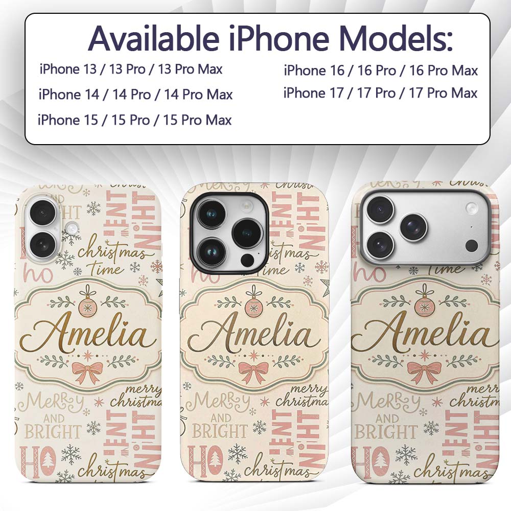 Christmas Typography Holiday Words Printed Design Custom Name Protective Phone Case Mobile Cover Durable Everyday Smartphone Shock Resistant