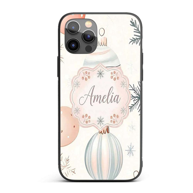Pastel Christmas Baubles Snowflakes Elegant Printed Design Custom Name Protective Phone Case Mobile Cover Durable Smartphone Shock Resistant