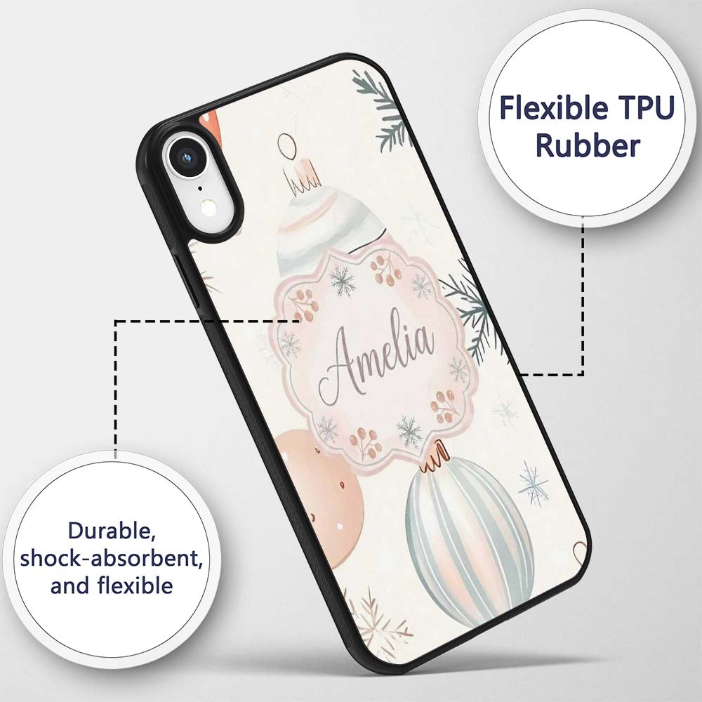 Pastel Christmas Baubles Snowflakes Elegant Printed Design Custom Name Protective Phone Case Mobile Cover Durable Smartphone Shock Resistant