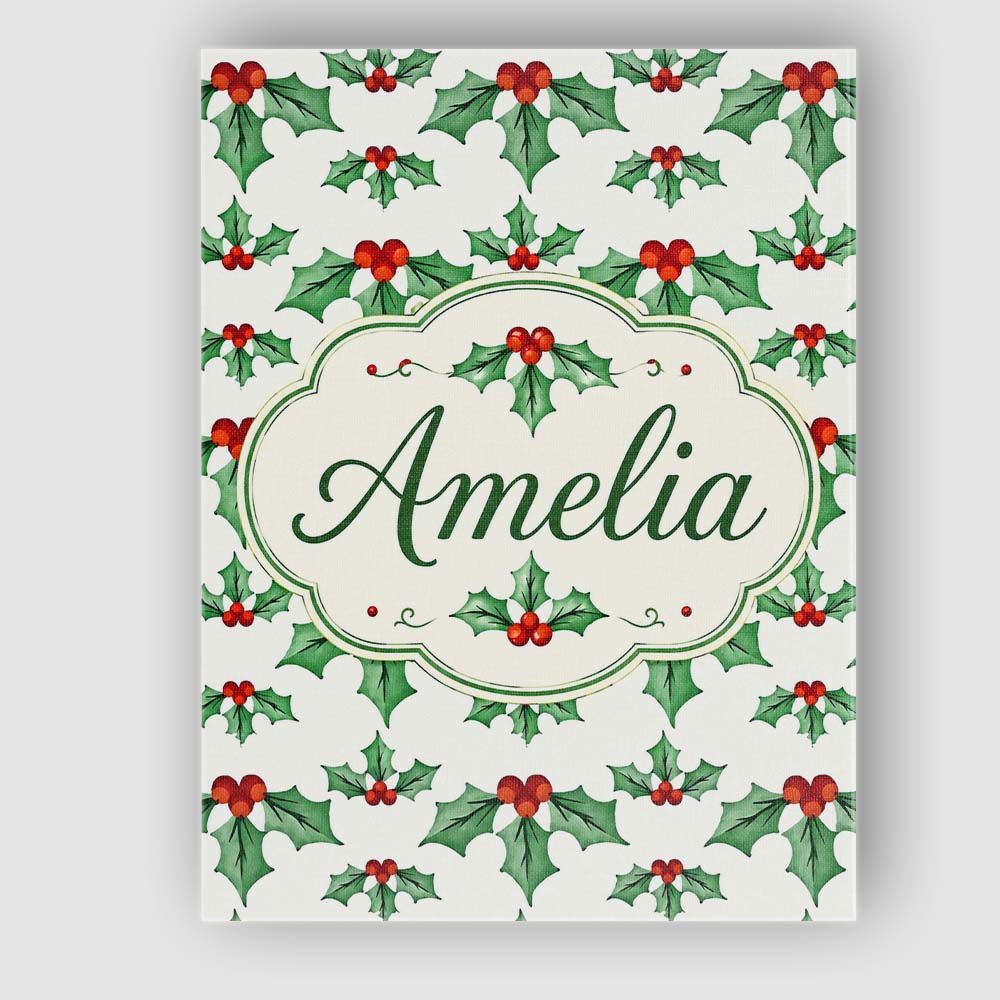 Personalised Name Classic Holly Leaves Red Custom  Unique Gift Idea Elegant Feature Canvas Wall Art Print Decor Picture Ready to Hang