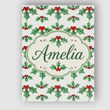 Personalised Name Classic Holly Leaves Red Custom  Unique Gift Idea Elegant Feature Canvas Wall Art Print Decor Picture Ready to Hang