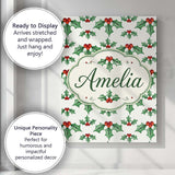 Personalised Name Classic Holly Leaves Red Custom  Unique Gift Idea Elegant Feature Canvas Wall Art Print Decor Picture Ready to Hang