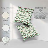 Custom Name Classic Leaves Red Berries Festive Seamless Pattern Square Filled Cushion Throw Pillow Sofa Bed Home Decor Zip Washable UK Made