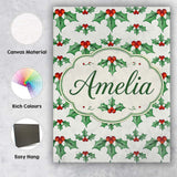 Personalised Name Classic Holly Leaves Red Custom  Unique Gift Idea Elegant Feature Canvas Wall Art Print Decor Picture Ready to Hang