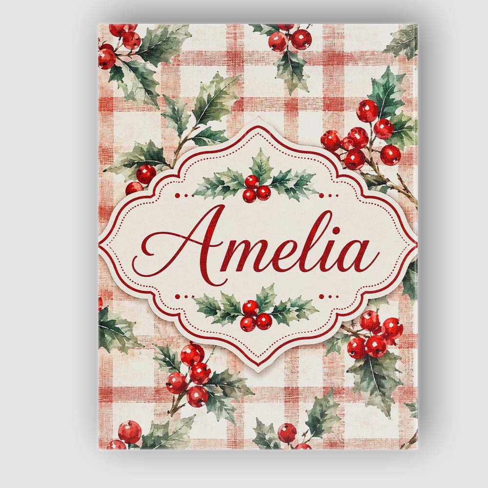 Personalised Name Watercolor Holly Berry Custom  Unique Gift Idea Elegant Feature Canvas Wall Art Print Decor Picture Ready to Hang