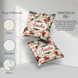 Custom Name Watercolor Holly Berry Plaid Seamless Pattern Lovely Square Filled Cushion Throw Pillow Sofa Bed Home Decor Zip Washable UK Made