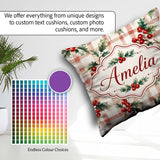 Custom Name Watercolor Holly Berry Plaid Seamless Pattern Lovely Square Filled Cushion Throw Pillow Sofa Bed Home Decor Zip Washable UK Made