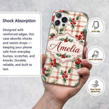 Watercolor Holly Berry Plaid Background Seamless Custom Name Protective Phone Case Mobile Cover Durable Everyday Smartphone Shock Resistant