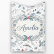 Winter Botanical Leaves Pine Branch Blue Tones Seamless Pattern  Personalised Custom Name Super Soft Fleece Blanket Bed Sofa Throw