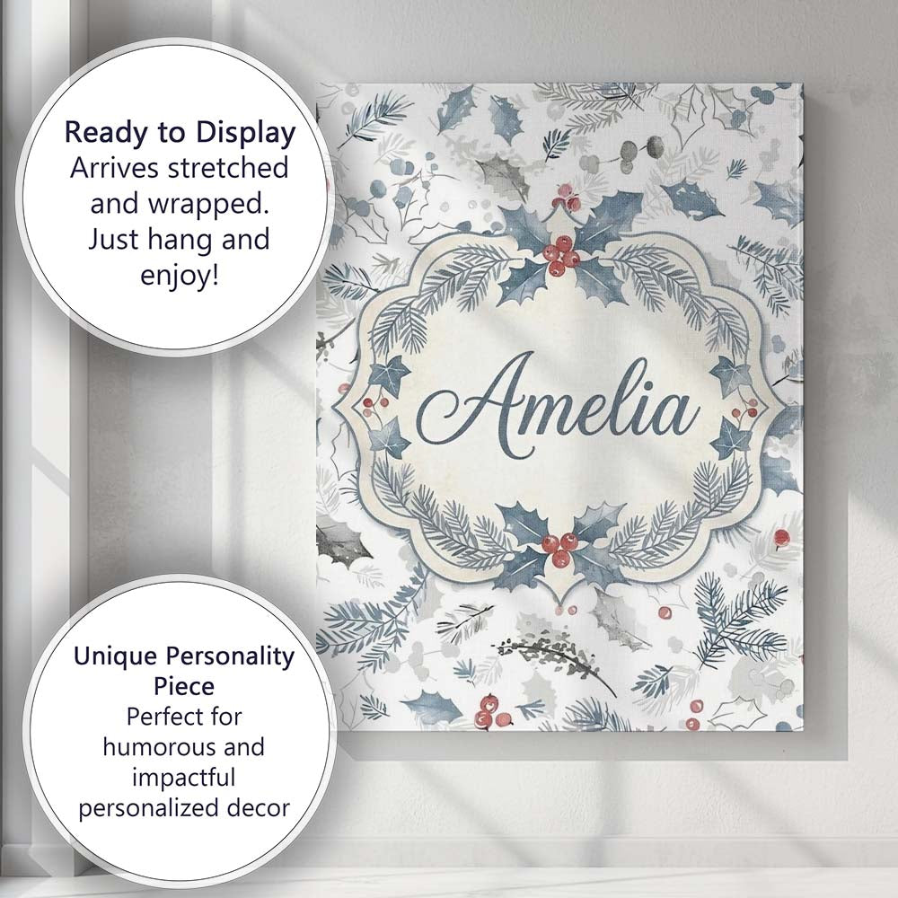 Personalised Name Winter Botanical Leaves Custom  Unique Gift Idea Elegant Feature Canvas Wall Art Print Decor Picture Ready to Hang