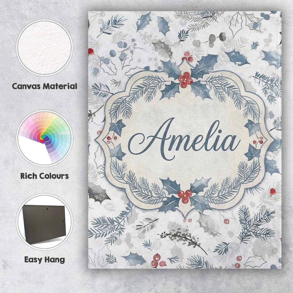 Personalised Name Winter Botanical Leaves Custom  Unique Gift Idea Elegant Feature Canvas Wall Art Print Decor Picture Ready to Hang