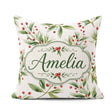 Custom Name Green Leaves Red Botanical Elegant Seamless Pattern Square Filled Cushion Throw Pillow Sofa Bed Home Decor Zip Washable UK Made