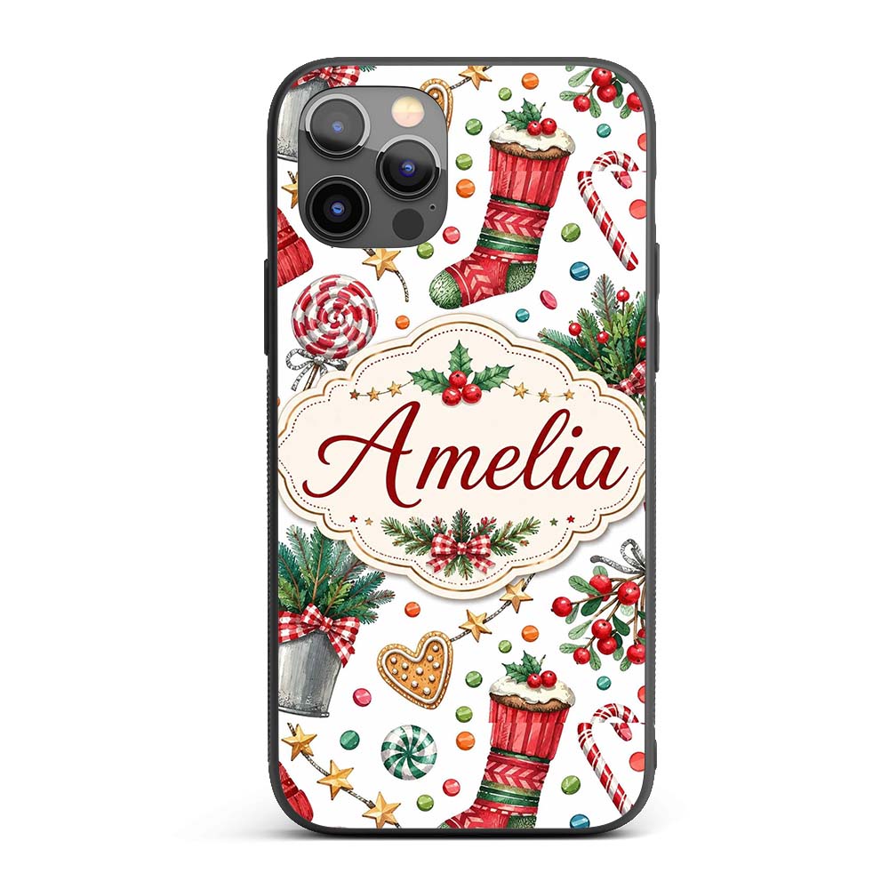 Festive Candy Cane Cupcake Sweets Printed Design Custom Name Protective Phone Case Mobile Cover Durable Everyday Smartphone Shock Resistant