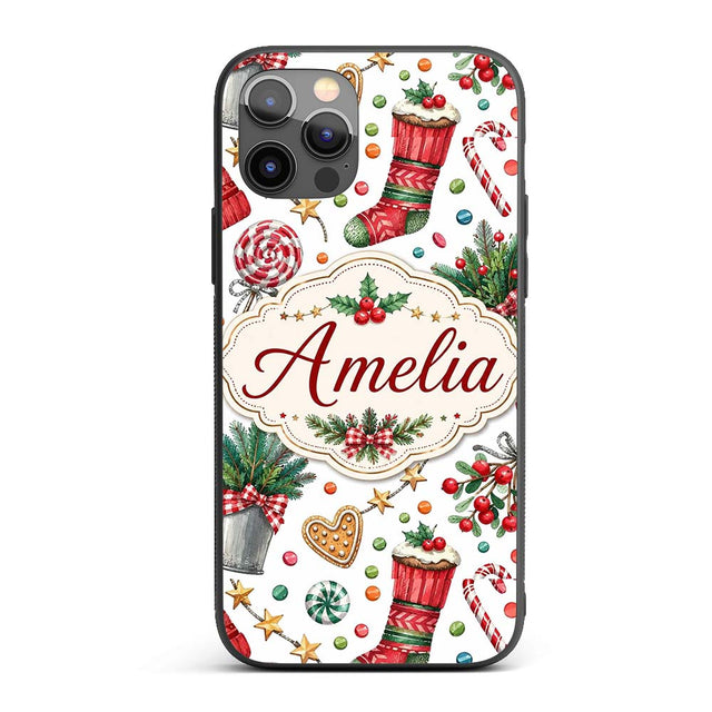 Festive Candy Cane Cupcake Sweets Printed Design Custom Name Protective Phone Case Mobile Cover Durable Everyday Smartphone Shock Resistant