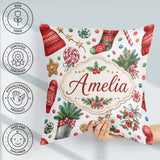 Custom Name Festive Cane Cupcake Sweets Holiday Seamless Pattern Square Filled Cushion Throw Pillow Sofa Bed Home Decor Zip Washable UK Made