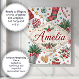 Personalised Name Festive Candy Cane Custom Premium Decorative Design Modern Room Accent Canvas Wall Art Print Decor Picture Ready to Hang