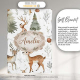 Woodland Deer Forest Trees Cute Winter Seamless Pattern Lovely  Personalised Custom Name Super Soft Fleece Blanket Bed Sofa Throw