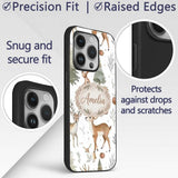 Woodland Deer Forest Trees Cute Winter Seamless Custom Name Protective Phone Case Mobile Cover Durable Everyday Smartphone Shock Resistant