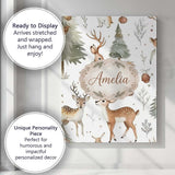 Personalised Name Woodland Deer Forest Custom  Modern Room Accent Elegant Feature Canvas Wall Art Print Decor Picture Ready to Hang