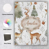 Personalised Name Woodland Deer Forest Custom  Modern Room Accent Elegant Feature Canvas Wall Art Print Decor Picture Ready to Hang