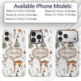 Woodland Deer Forest Trees Cute Winter Seamless Custom Name Protective Phone Case Mobile Cover Durable Everyday Smartphone Shock Resistant