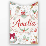 Cozy Christmas Gifts  Stocking Holiday Seamless Pattern Lovely  Personalised Custom Name Super Soft Fleece Blanket Bed Sofa Throw