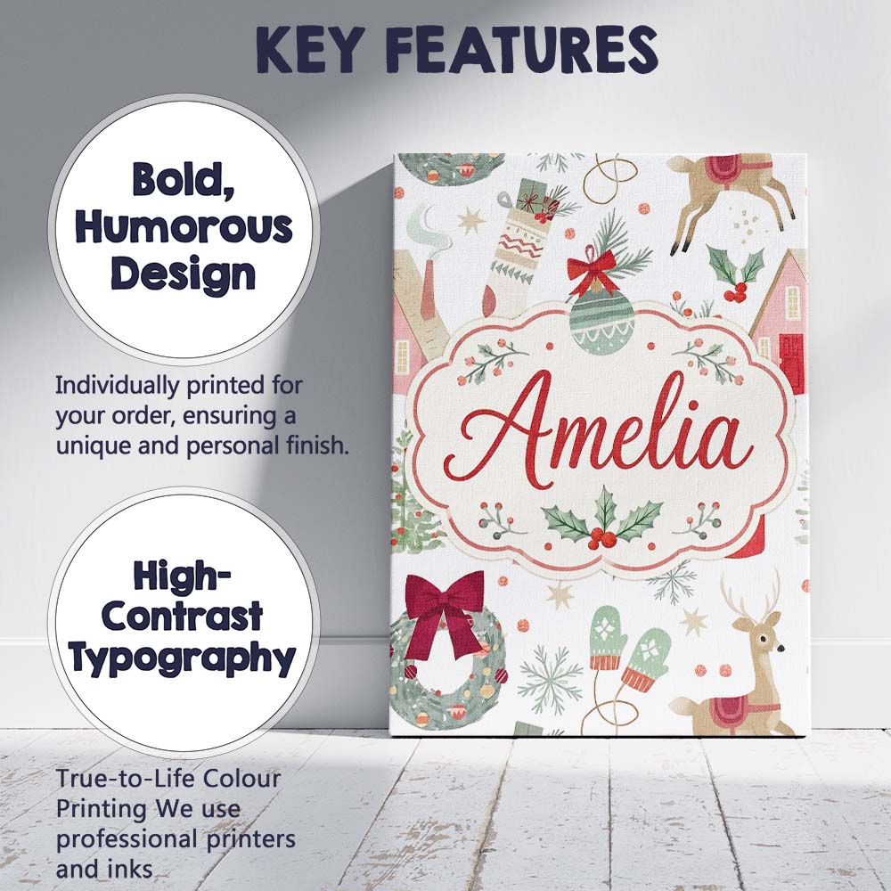 Personalised Name Cozy Christmas Gifts Custom  Modern Room Accent Elegant Feature Canvas Wall Art Print Decor Picture Ready to Hang