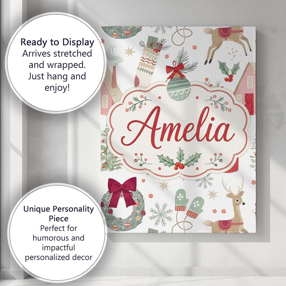 Personalised Name Cozy Christmas Gifts Custom  Modern Room Accent Elegant Feature Canvas Wall Art Print Decor Picture Ready to Hang