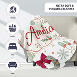 Cozy Christmas Gifts  Stocking Holiday Seamless Pattern Lovely  Personalised Custom Name Super Soft Fleece Blanket Bed Sofa Throw