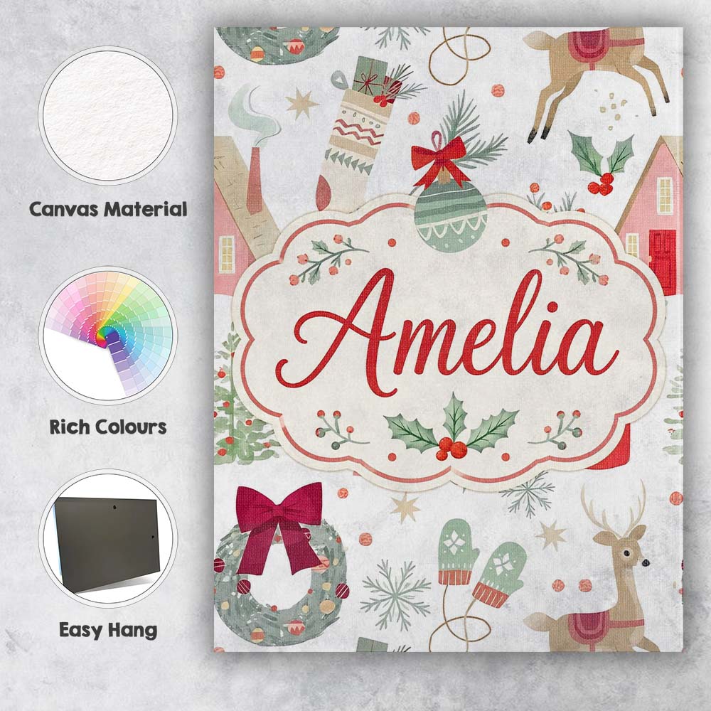 Personalised Name Cozy Christmas Gifts Custom  Modern Room Accent Elegant Feature Canvas Wall Art Print Decor Picture Ready to Hang