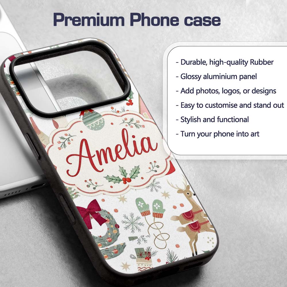 Cozy Christmas Gifts Stocking Holiday Seamless Custom Name Protective Phone Case Mobile Cover Durable Everyday Smartphone Shock Resistant