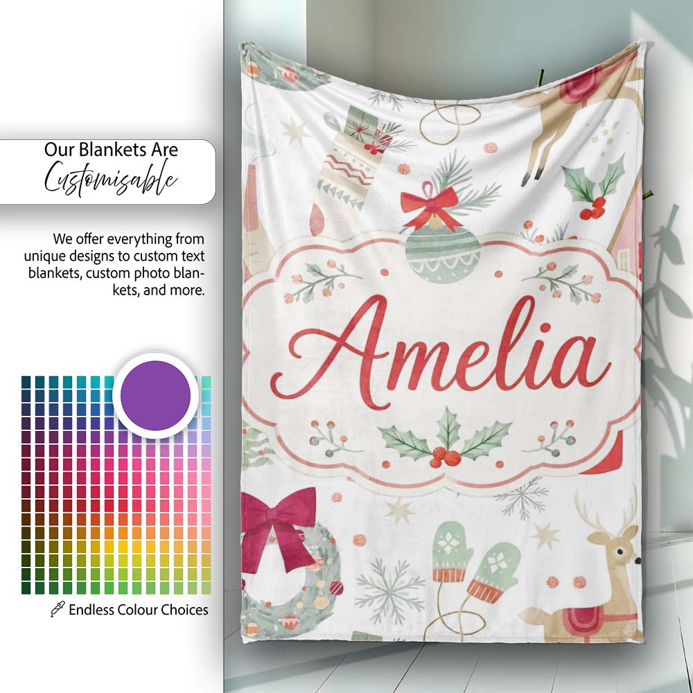 Cozy Christmas Gifts  Stocking Holiday Seamless Pattern Lovely  Personalised Custom Name Super Soft Fleece Blanket Bed Sofa Throw