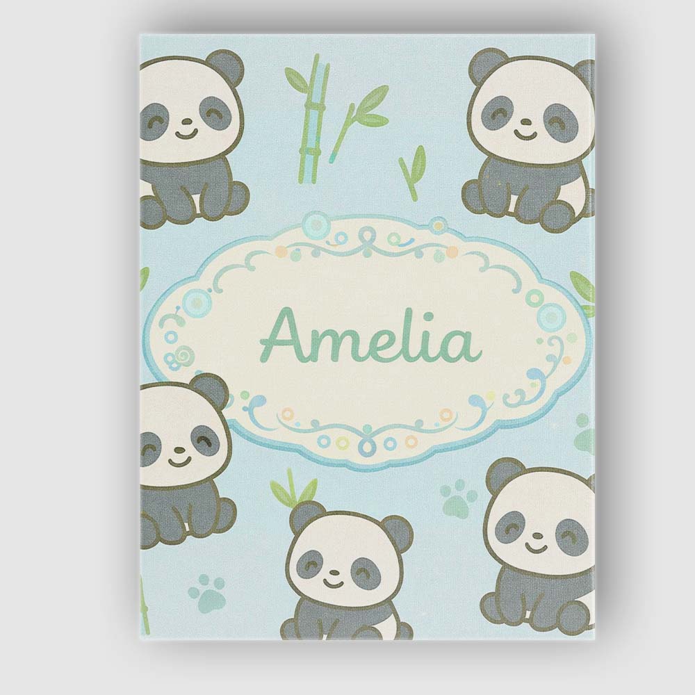 Personalised Name Cute Panda Bamboo Cartoon Animal Pattern Stylish Custom  Unique Canvas Wall Art Print Decor Picture Ready to Hang