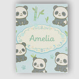 Personalised Name Cute Panda Bamboo Cartoon Animal Pattern Stylish Custom  Unique Canvas Wall Art Print Decor Picture Ready to Hang