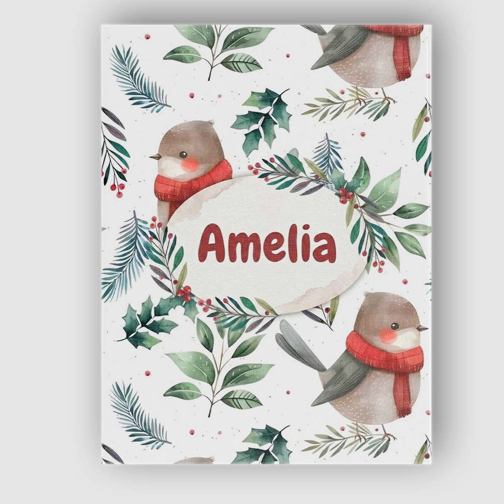 Personalised Name Cute Winter Birds with Custom  Unique Gift Idea Elegant Feature Canvas Wall Art Print Decor Picture Ready to Hang