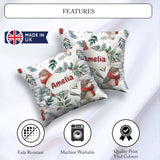 Custom Name Winter Birds with Scarf and Botanical Leaves Pattern Square Filled Cushion Throw Pillow Sofa Bed Home Decor Zip Washable UK Made