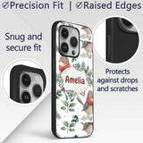 Cute Winter Birds with Scarf and Botanical Leaves Custom Name Protective Phone Case Mobile Cover Durable Everyday Smartphone Shock Resistant